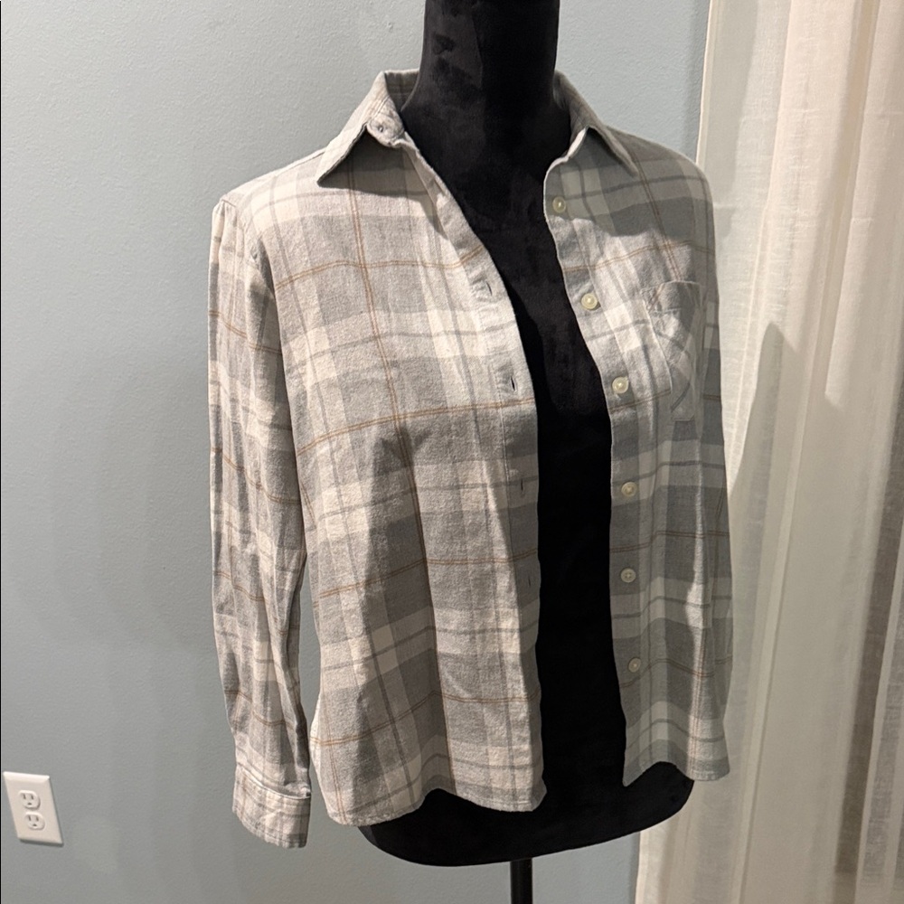 LOFT 100% cotton Gray Summer Plaid Button Down Shirt Casual Coastal Cowgirl SP
